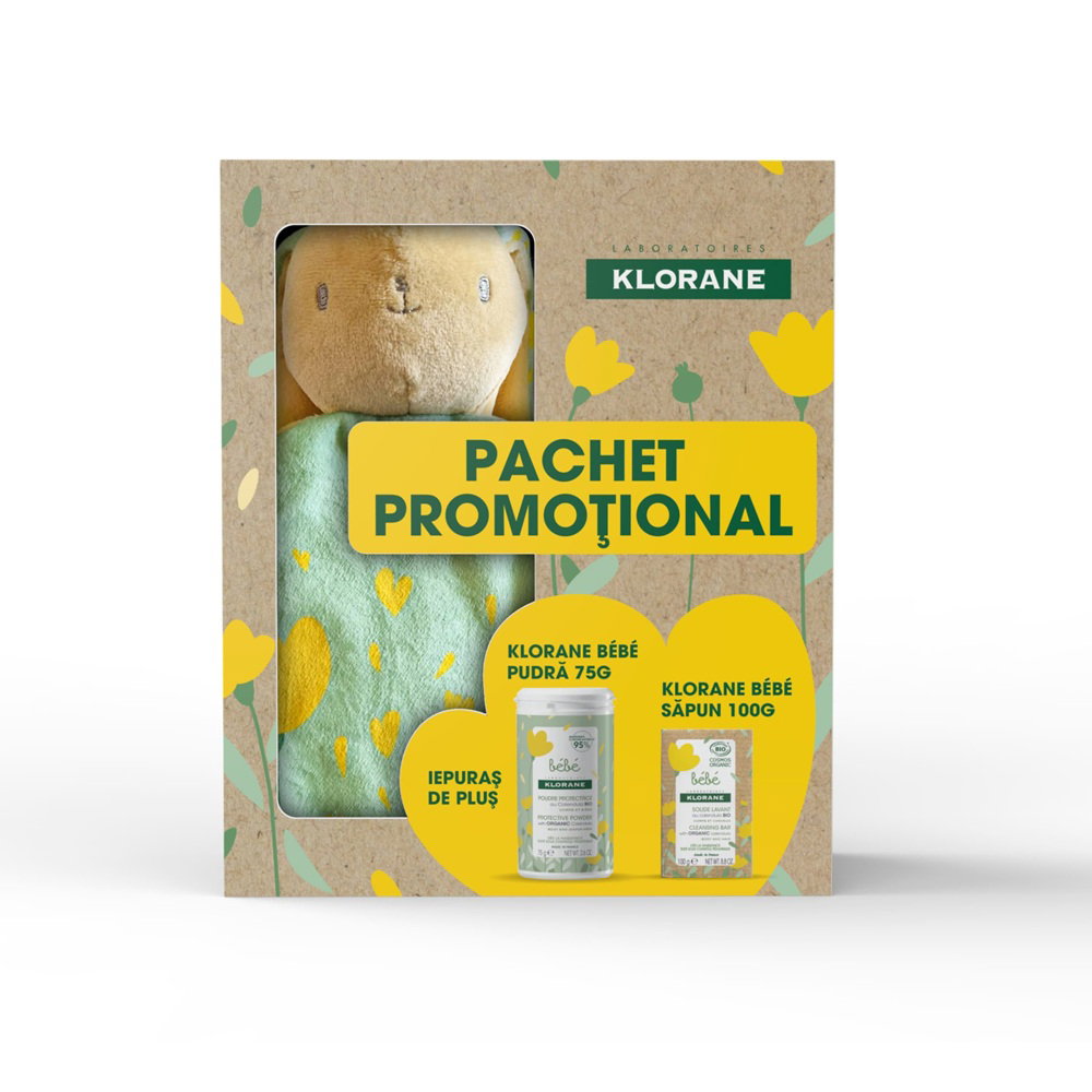 Klorane Hautpflegeset Set Klorane: Baby, Protective, Body Powder, 75 g + Baby, Vegan, Soothes, Soap Bar, For Hair & Body, 100