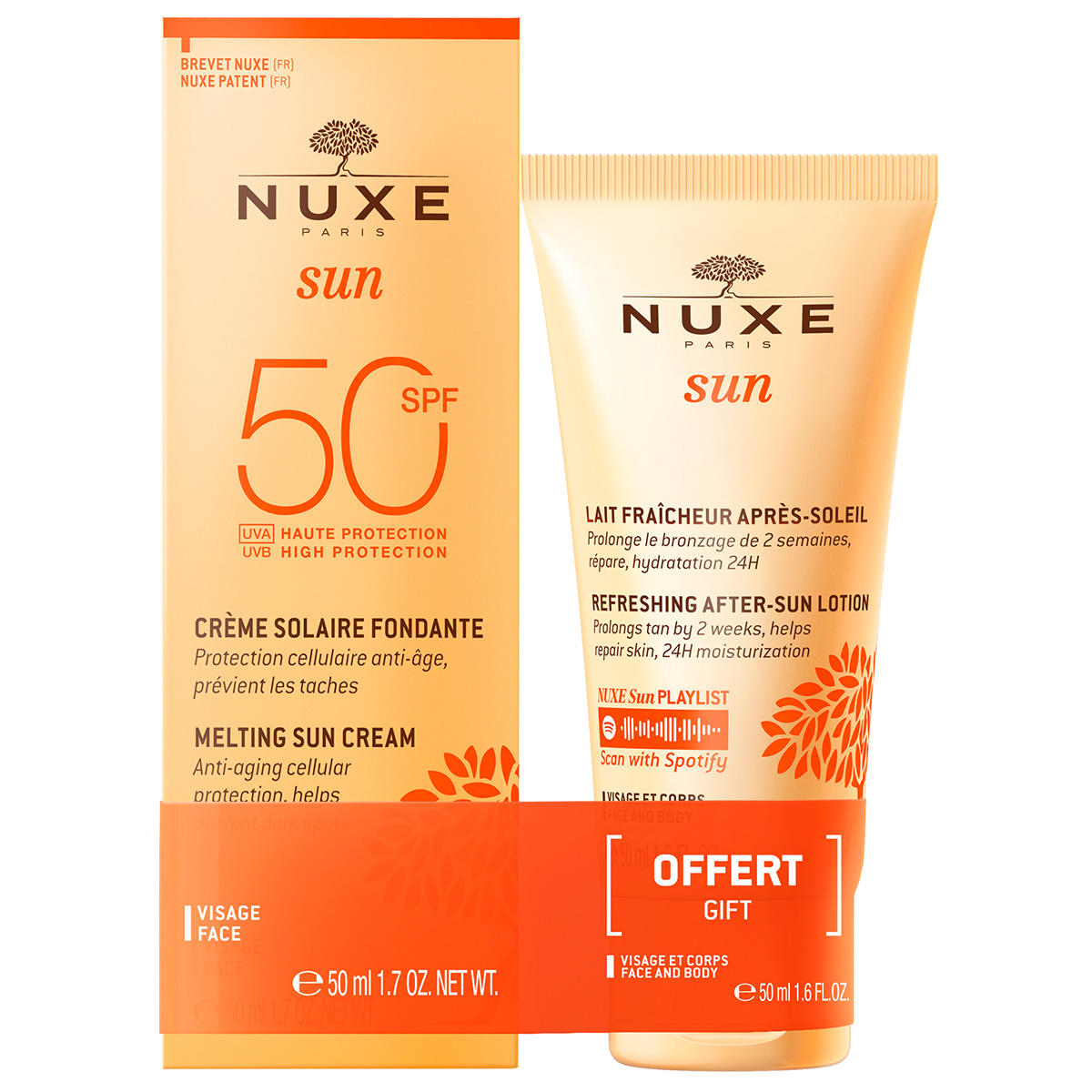 Nuxe Körperpflegeset Set Nuxe: Sun, UV Protection, Sunscreen Cream, For Face, SPF 50, 50 ml + Sun, Sun Protection, After-Sun
