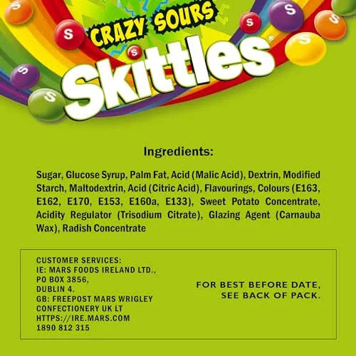 Skittles Giants Vegan Chewy Crazy Sour Sweets 132g