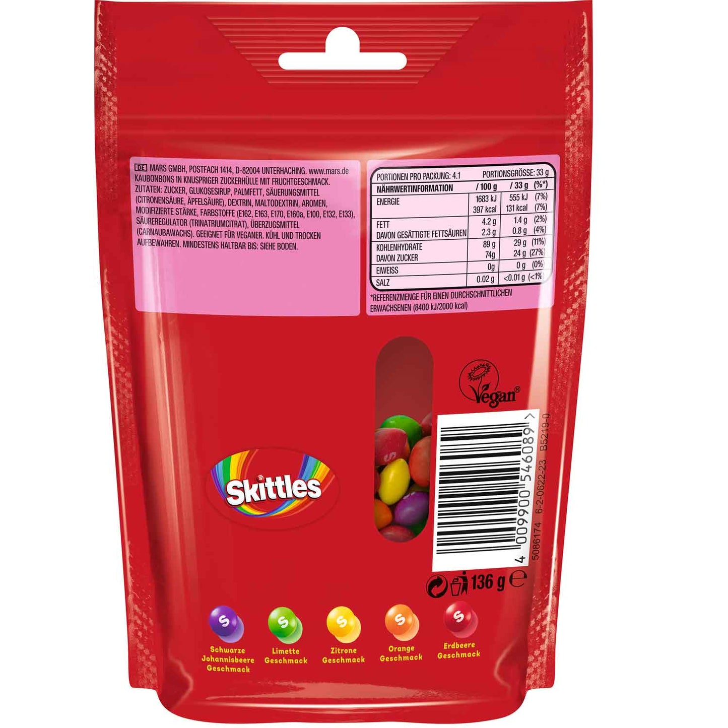 Skittles Fruits 136g Kaudragees mit knuspriger Zuckerhülle und Fruchtsaftkonzentrat - Candyshop.ch
