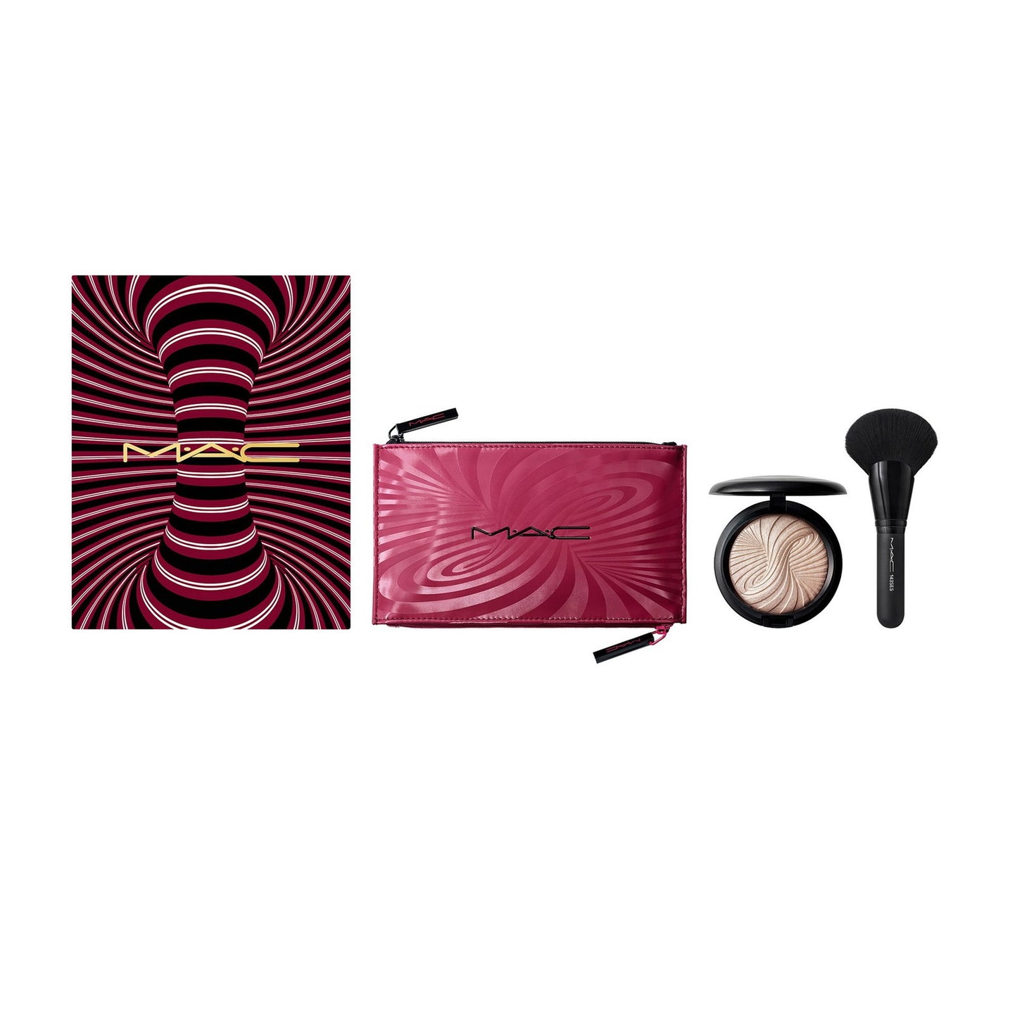 MAC Schminkset Trick Of The Light Extra Dimension Skinfinish Kit Set MAC: Textile Makeup Bag, Burgundy + MAC, Multi Face Brus