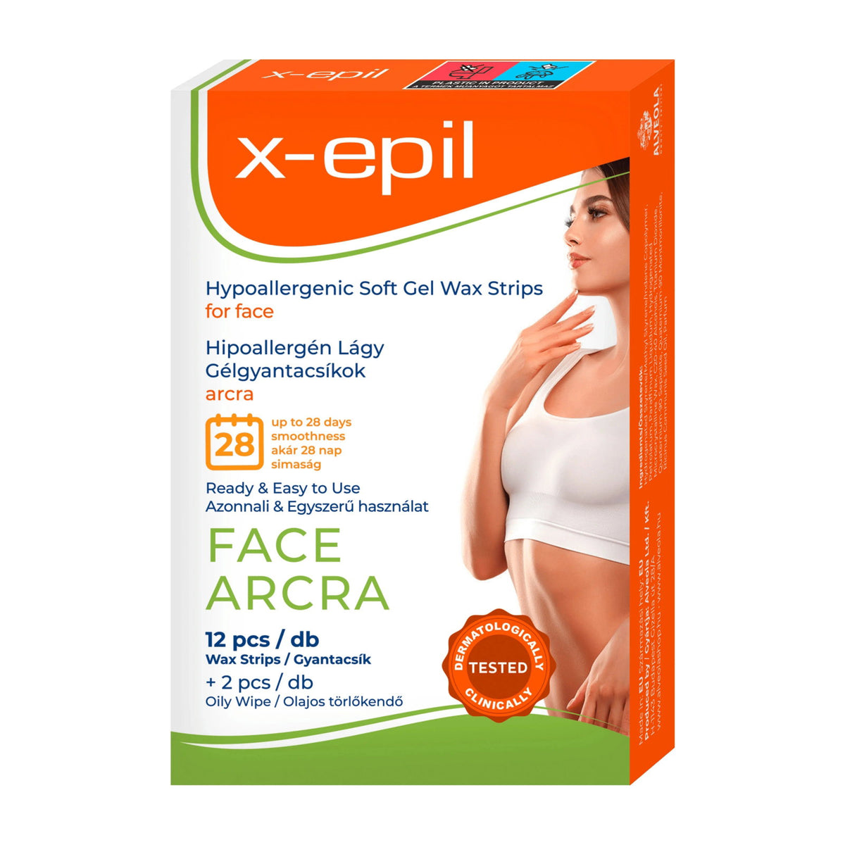 X-Epil X-Epil, Hypoallergenic, Seidiges Finish, Haarentfernungswachsstreifen, Für das Gesicht, 12 stk Regular