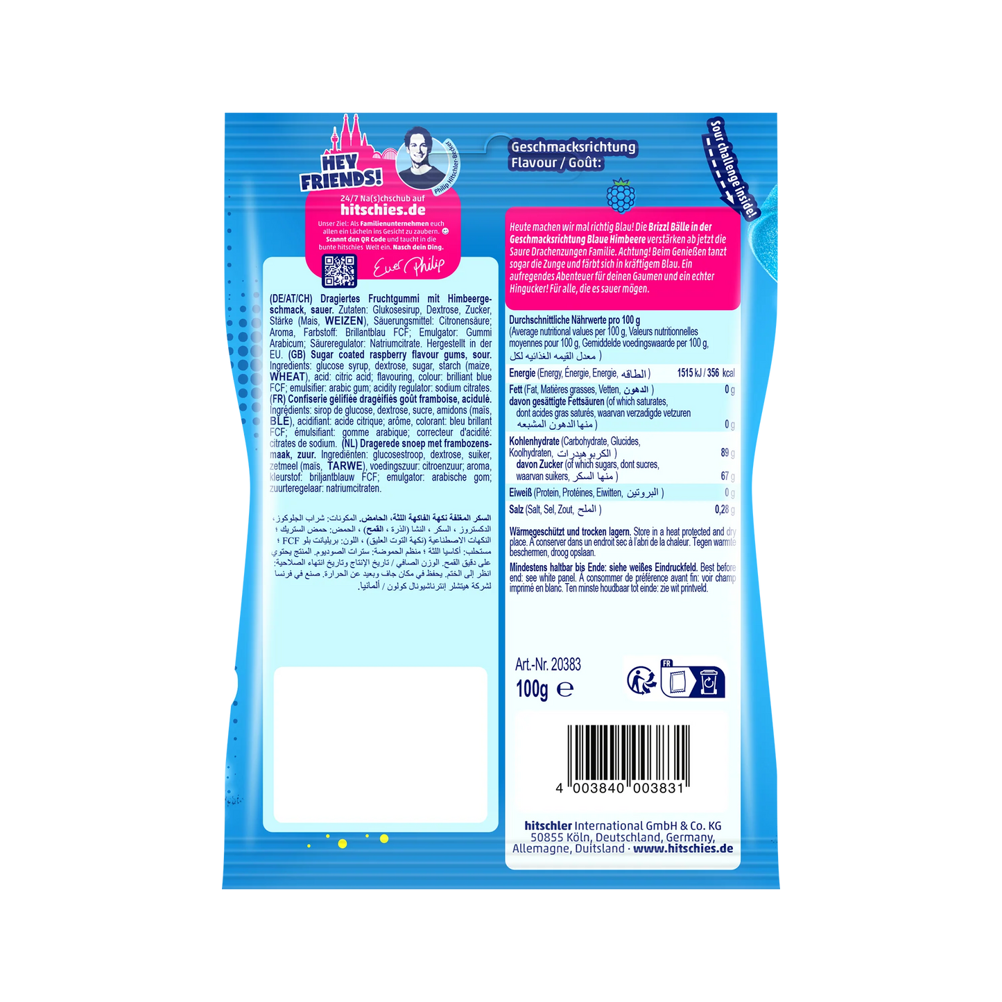 hitschies Saure Drachenzungen brizzl Bälle blau 100g