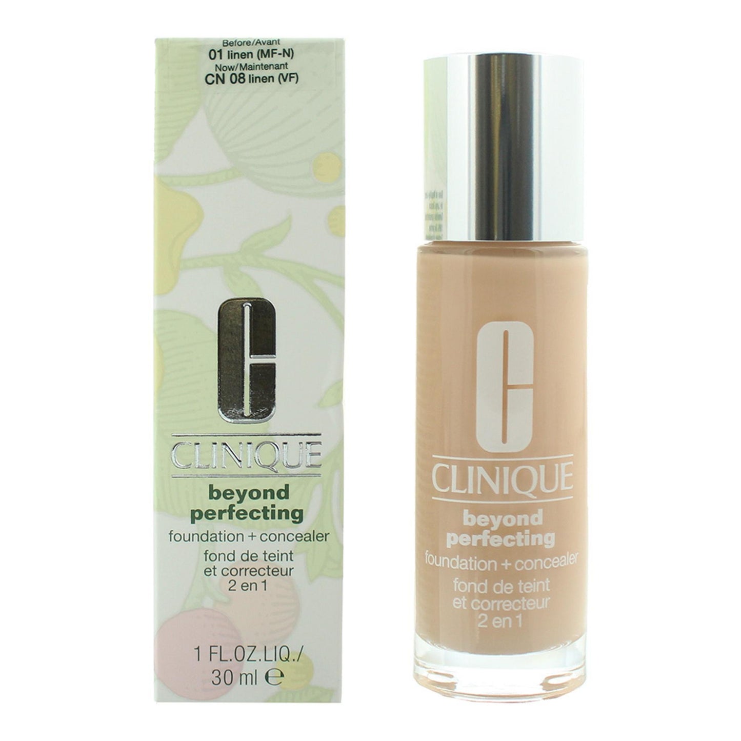 Clinique Clinique, Beyond Perfecting, Vollständige Abdeckung, Flüssige Grundierung & Concealer 2-in-1, 01, Leinen, 30 ml Regu