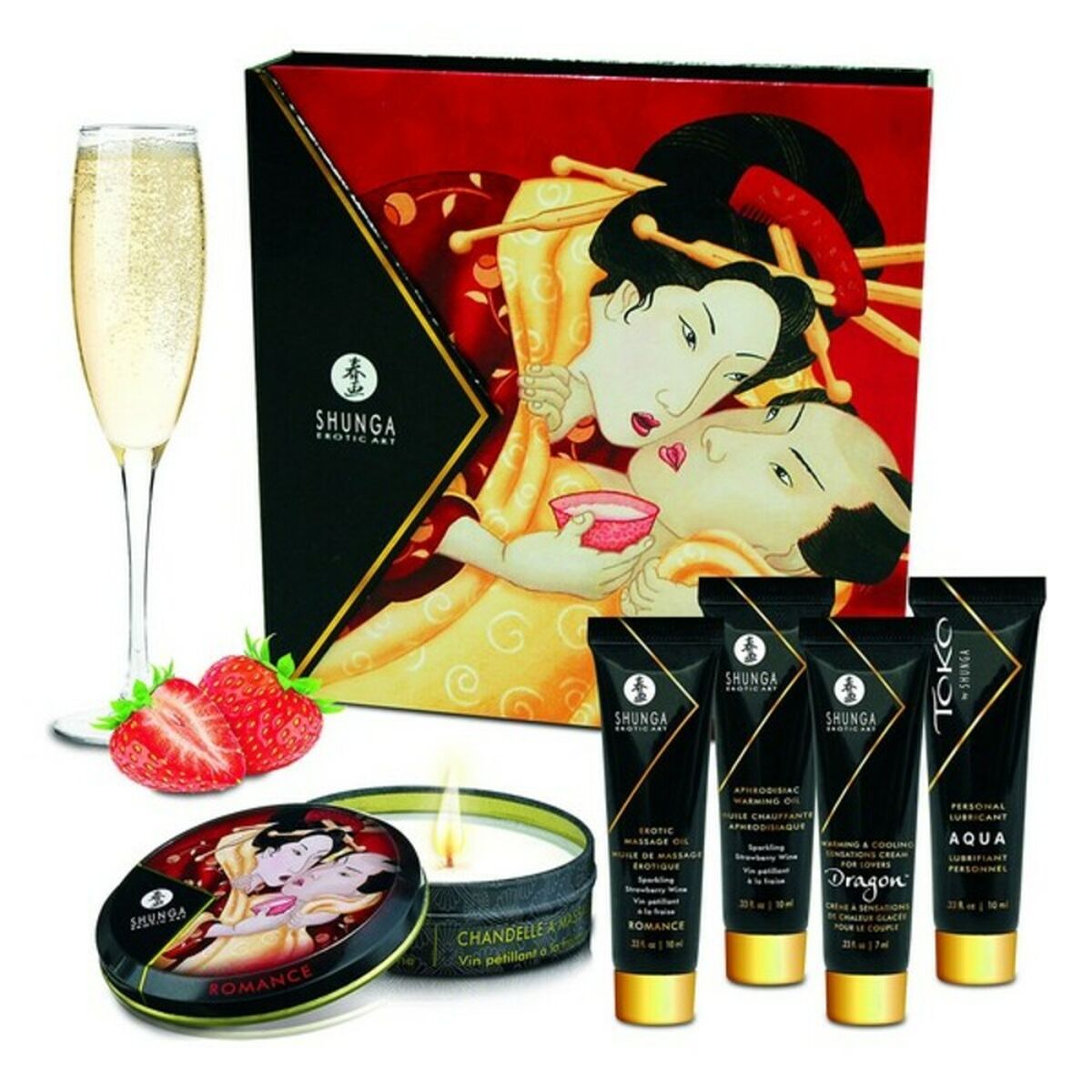 Geisha Sparkling Strawberry Wine Verwöhnset von Shunga