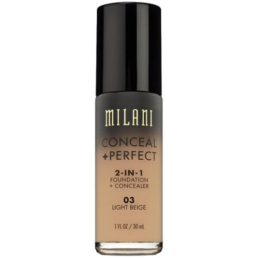 Milani Milani, Conceal + Perfect, Flüssige Grundierung & Concealer 2-in-1, 03, Hellbeige, 30 ml Regular