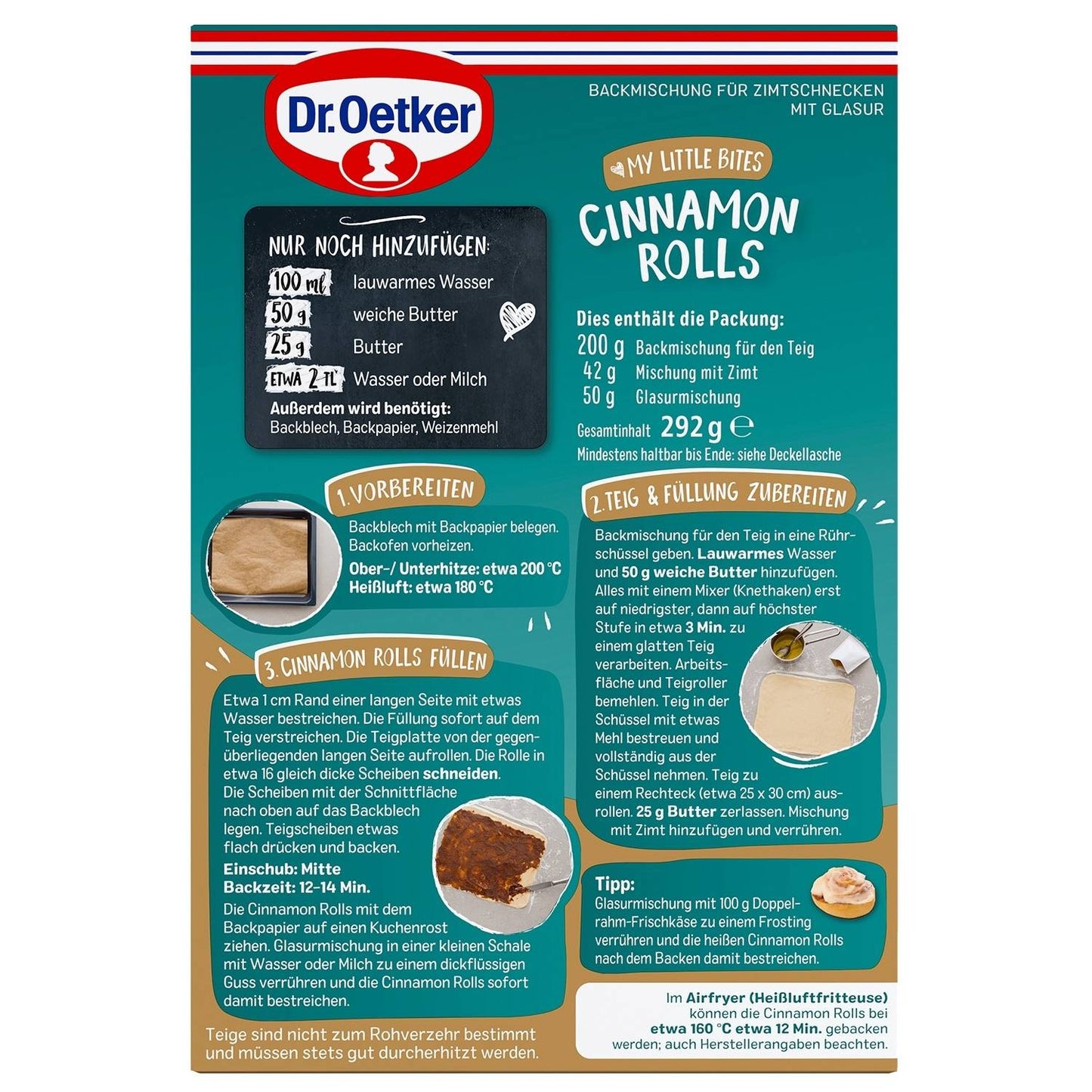 Dr. Oetker Cinnamon Rolls Backmischung Zubereitung im Air Fryer möglich