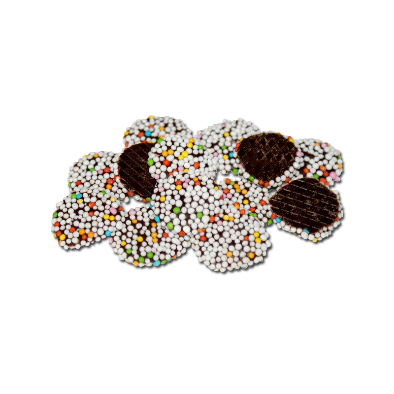 Schluckwerder Schoko Plätzchen 150g Beutel mit bunten Perlen (Nonpareille) - Candyshop.ch