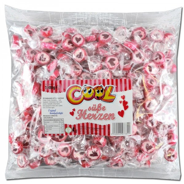 Cool Süße Herzen Bonbons 1kg Hartkaramellen mit Fruchtgeschmack mit Herzmotiv Lose