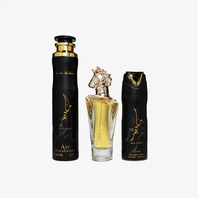 Lattafa Maahir Legacy Set Edp 100 Air Freshener 300ml Perfum Spray 200ml