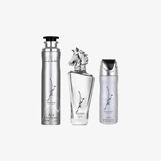 LATTAFA LATTAFA Maahir Legacy Set Eau de Parfum 100 ml Parfümspray 200 ml Lufterfrischer 300 ml