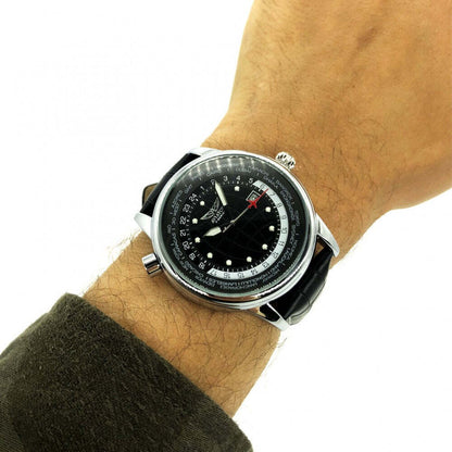Aviator AVW6975G354 Herren-Chronograph – Weltzeituhr mit Lederarmband, 45mm