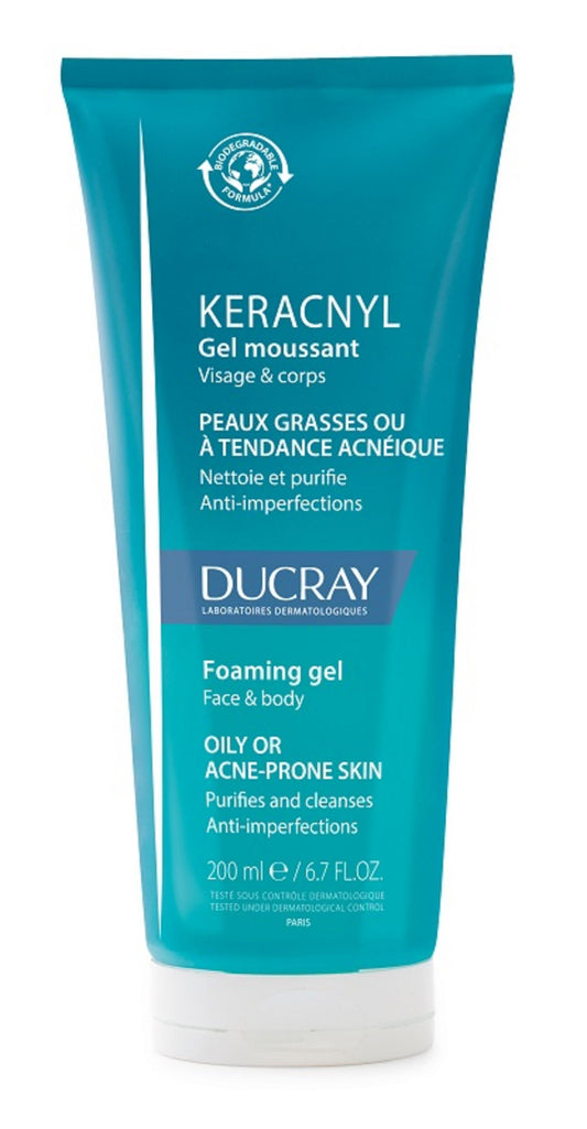 Ducray Ducray, Keracnyl, Biologisch abbaubar, Duft, Reinigung, Duschgel, Gesicht, Oily, 200 ml Regular