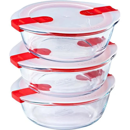 Pyrex Cook & Heat Glasbehälter 1,1 L – 3er-Set mit Deckel & Dampfventil