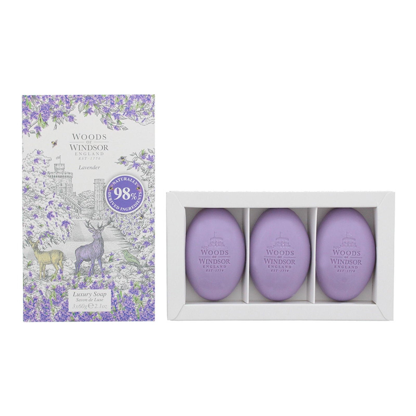 Woods Of Windsor Set Trio, Woods Of Windsor, Lavender, Reinigung, Lavendel, Massage-Seifenstück, Sheabutter, 3 stk, 60 g Regu