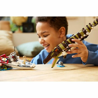 Lego Konstruktionsspiel Lego 76974 Jurassic World : Brick-Built Mosasaurus Boat Mission 858 Stücke