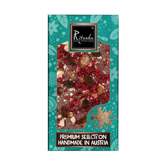 Ritonka Premium Milchschokolade - Himbeeren, Rosinen, Mandeln 95g