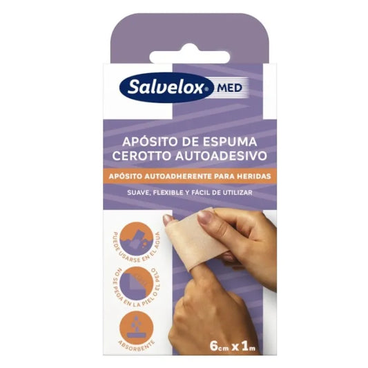 SALVELOX Schaumstoff-Verband 6 cm x 1 m Verbandstoff für Wundversorgung Kosmetik