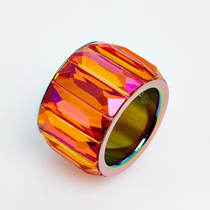 Swarovski-Ring | Curiosa Cocktailring | Größe 55 | Baguetteschliff | Rosa