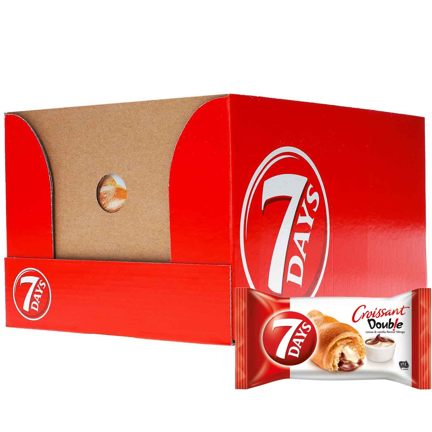 7Days Double Croissant Kakao & Vanille 10x60g  10 Crossaints mit Kakaocremefüllung und und Füllung mit Vanillegeschmack