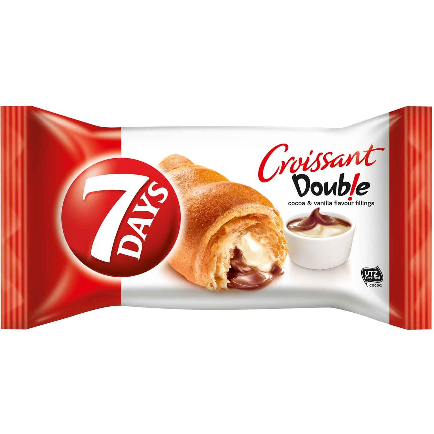 7Days Double Croissant Kakao & Vanille 10x60g  10 Crossaints mit Kakaocremefüllung und und Füllung mit Vanillegeschmack