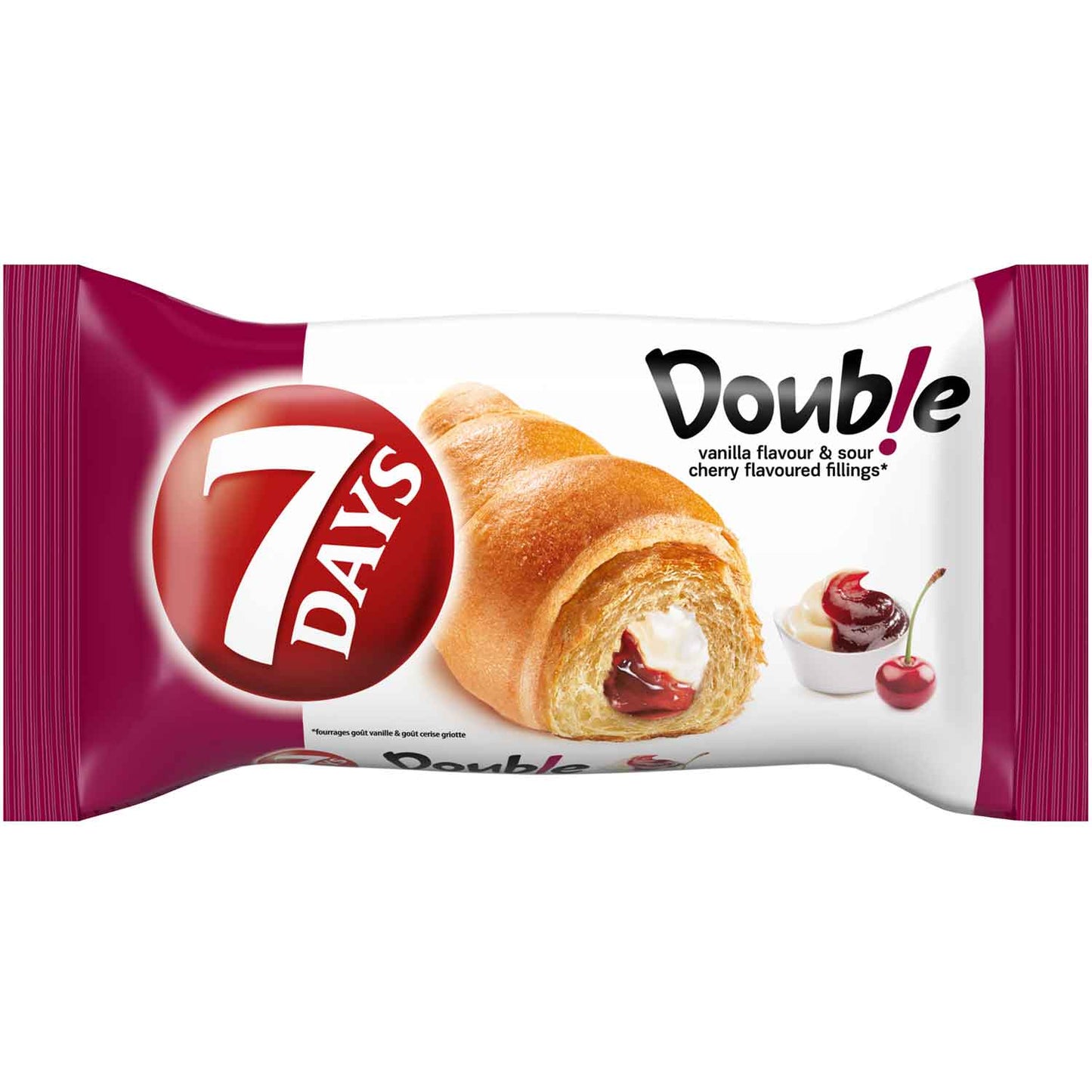 7Days Double Croissant Kirsche & Vanille 10x60g  10 einzeln verpackte Croissants mit Sauerkirsch-Frucht- und Vanille-Creme-Füllung