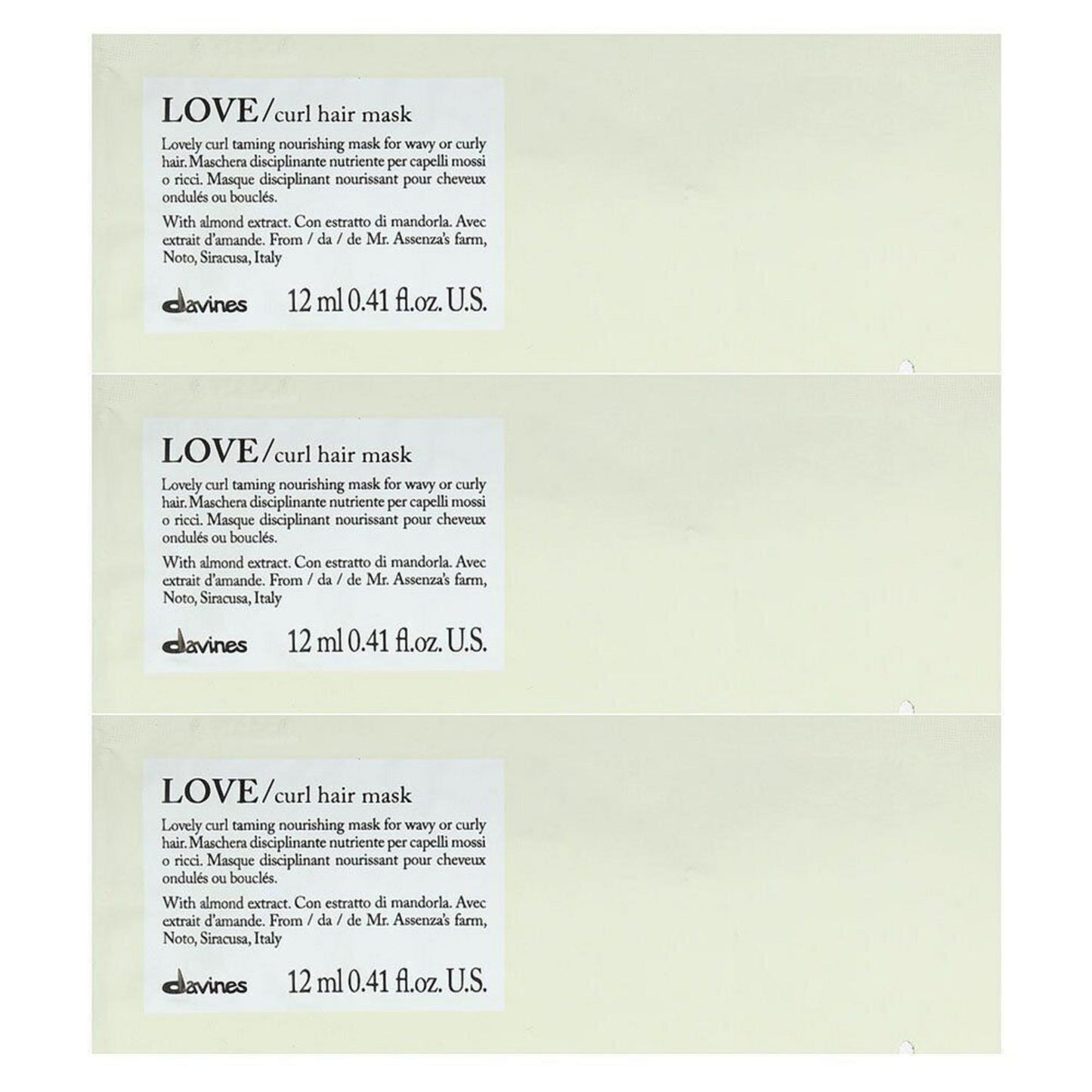 Davines Davines, Love, Haarbehandlungs-Crememaske, 12 stk, 12 ml Regular