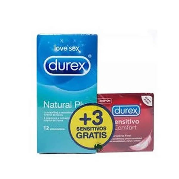 DUREX DUREX Love Sex Natural Plus 12 Kondome plus 3 Sensitive Kondome Packung Kosmetik