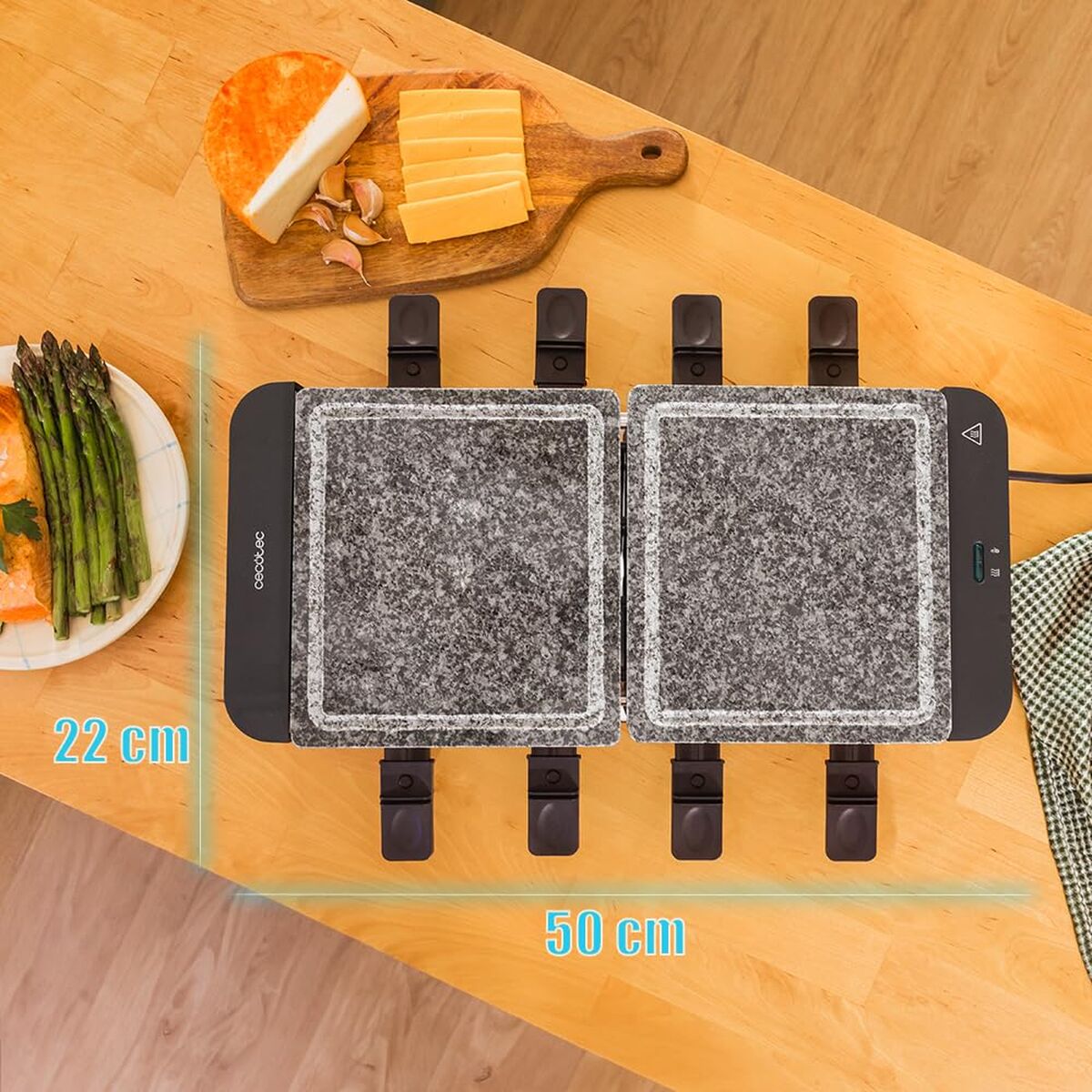 Cecotec Raclette Käse&Grill 16000 Inox Allstone 1400W Steinplatte 8 Pers. Schwarz