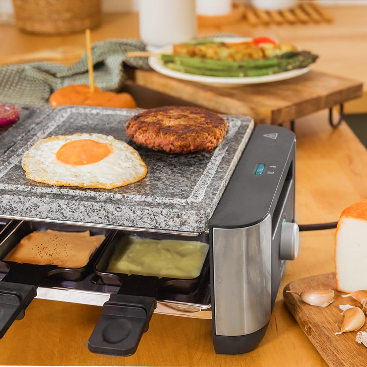 Cecotec Raclette Käse&Grill 16000 Inox Allstone 1400W Steinplatte 8 Pers. Schwarz