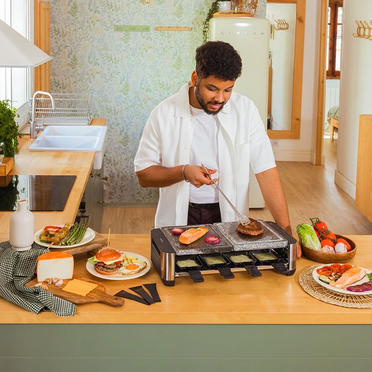 Cecotec Raclette Käse&Grill 16000 Inox Allstone 1400W Steinplatte 8 Pers. Schwarz