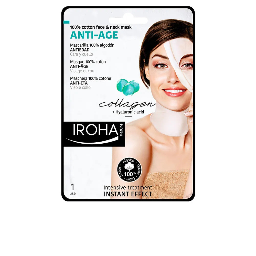 IROHA NATURE IROHA NATURE Anti Age Baumwoll-Maske für Gesicht und Hals mit Kollagen 1 Stück Kosmetik
