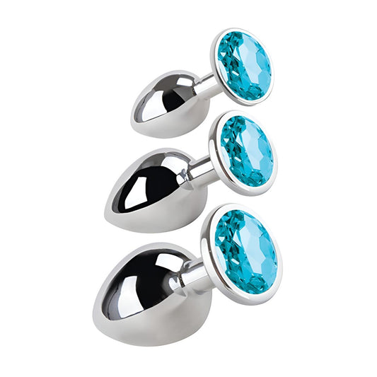 Analplug Set S Pleasures in Blau und Silber