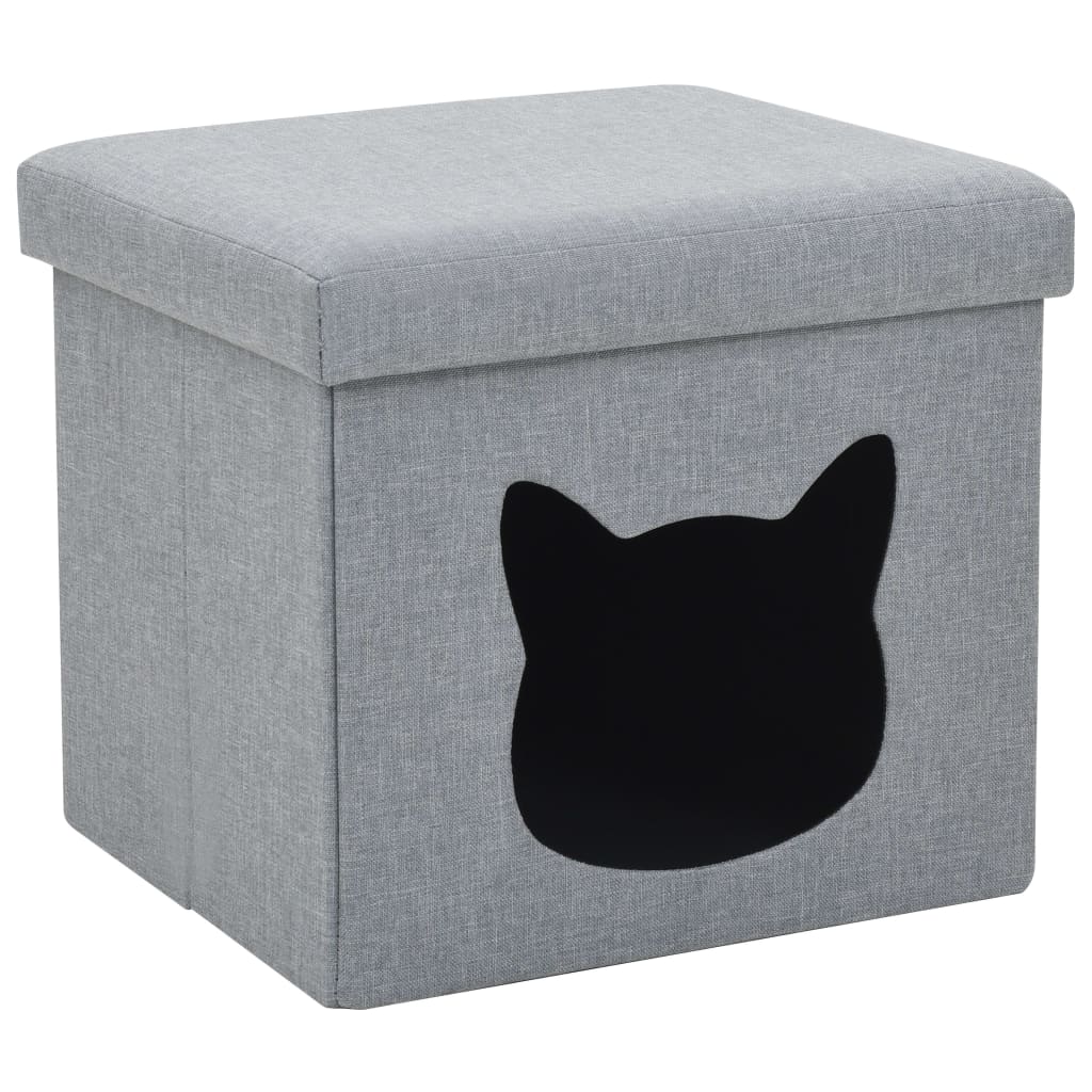 Falthocker Katzenbett Leinenoptik 37×33×33 Cm Grau