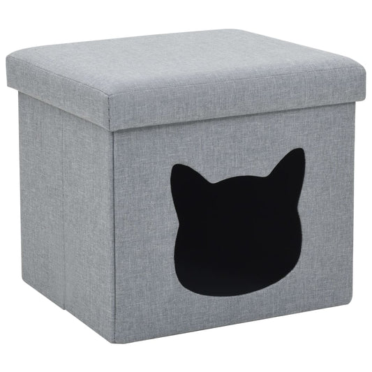 Falthocker Katzenbett Leinenoptik 37×33×33 Cm Grau