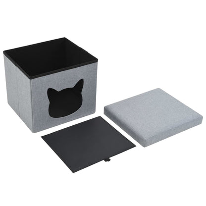 Falthocker Katzenbett Leinenoptik 37×33×33 Cm Grau