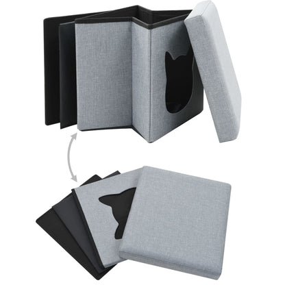 Falthocker Katzenbett Leinenoptik 37×33×33 Cm Grau
