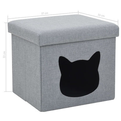 Falthocker Katzenbett Leinenoptik 37×33×33 Cm Grau