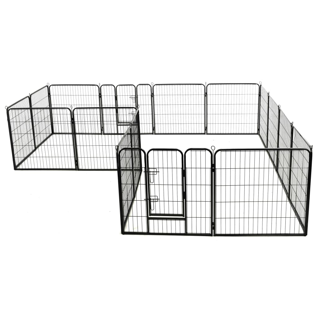 Hunde-Laufstall 16 Panels Stahl Schwarz