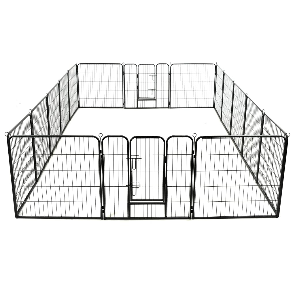 Hunde-Laufstall 16 Panels Stahl Schwarz