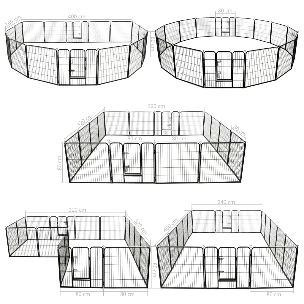 Hunde-Laufstall 16 Panels Stahl Schwarz