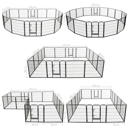 Hunde-Laufstall 16 Panels Stahl Schwarz