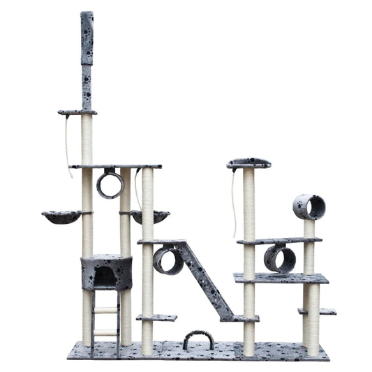 Kratzbaum Deluxe 230-260 Cm Grau Mit Pfoten-Muster