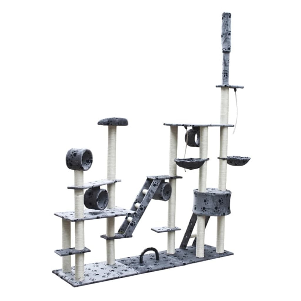 Kratzbaum Deluxe 230-260 Cm Grau Mit Pfoten-Muster