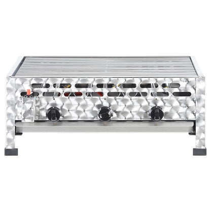 Vidxl Gastro-Gasgrill 3 Flammen Edelstahl Silbern