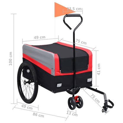 2-In-1 Xxl Fahrradanhänger Und Trolley Rot Grau Und Schwarz