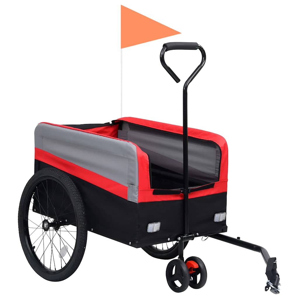 2-In-1 Xxl Fahrradanhänger Und Trolley Rot Grau Und Schwarz