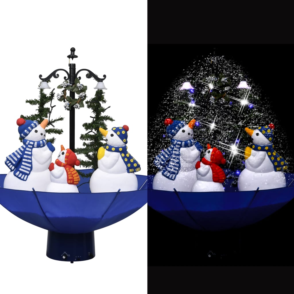 Weihnachtsbaum Mit Schnee Und Schirm-Fuß Blau 170 Cm Pvc Schwarz Und Rot