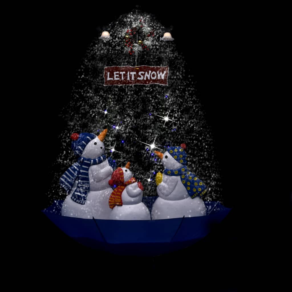 Weihnachtsbaum Mit Schnee Und Schirm-Fuß Blau 170 Cm Pvc Schwarz Und Rot