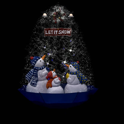Weihnachtsbaum Mit Schnee Und Schirm-Fuß Blau 170 Cm Pvc Schwarz Und Rot